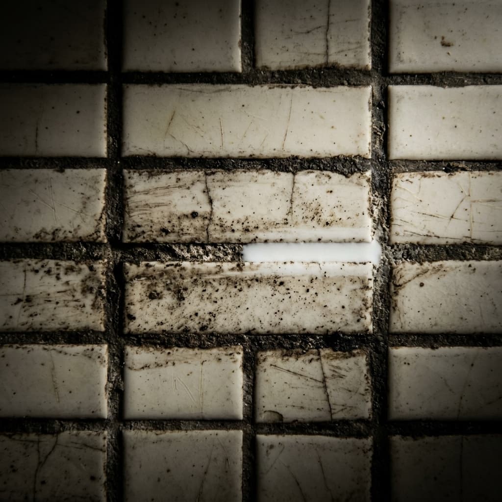 Aged porous grout lines in classic tile